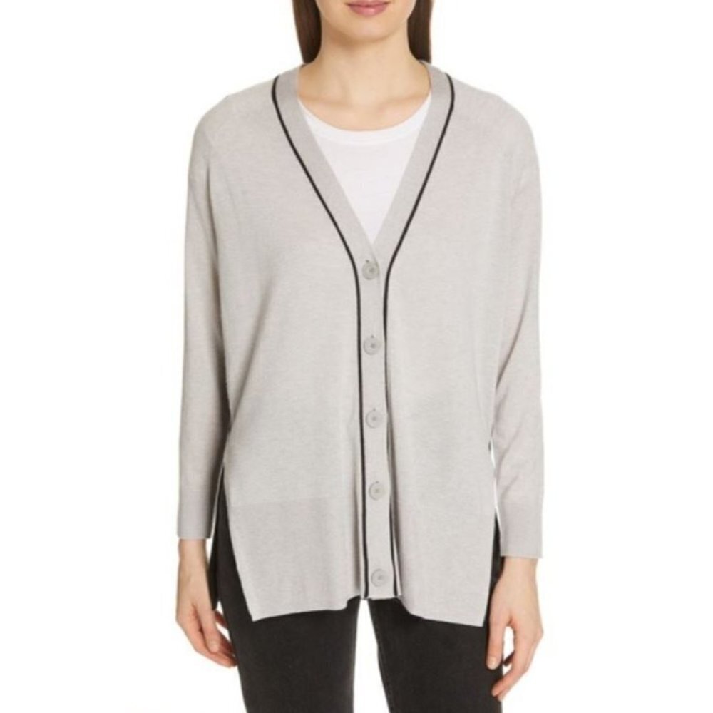 ATM Gray and Black Colorblock Silk Wool Cashmere Cardigan Sweater Size XS